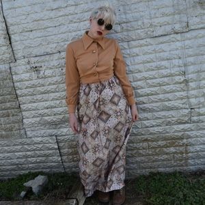 Vintage Tan and Brown Patterned Dress